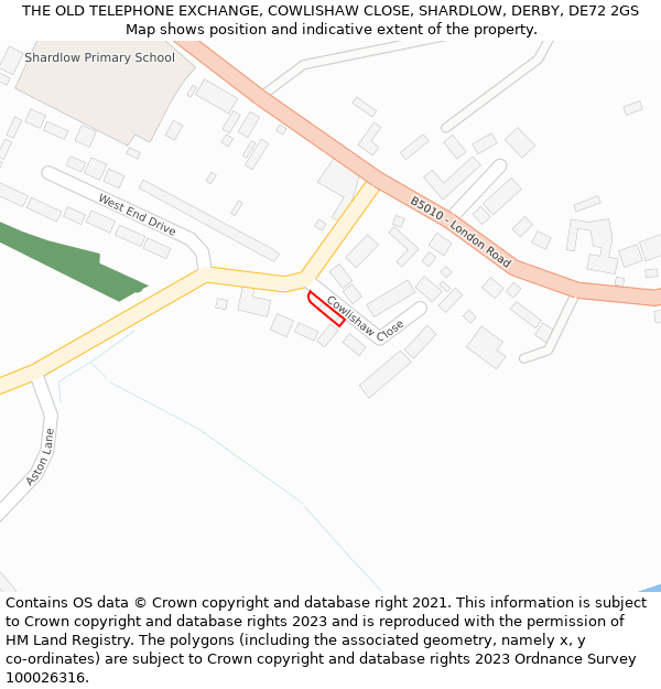 THE OLD TELEPHONE EXCHANGE, COWLISHAW CLOSE, SHARDLOW, DERBY, DE72 2GS: Location map and indicative extent of plot