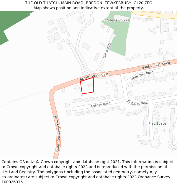 THE OLD THATCH, MAIN ROAD, BREDON, TEWKESBURY, GL20 7EG: Location map and indicative extent of plot