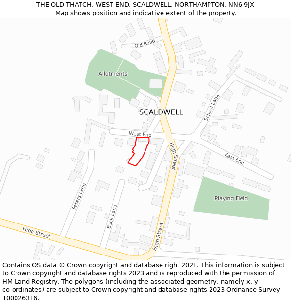 THE OLD THATCH, WEST END, SCALDWELL, NORTHAMPTON, NN6 9JX: Location map and indicative extent of plot
