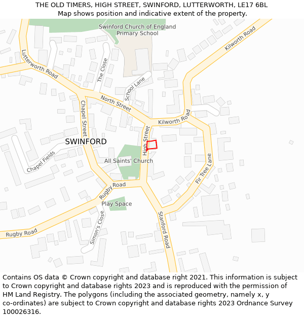 THE OLD TIMERS, HIGH STREET, SWINFORD, LUTTERWORTH, LE17 6BL: Location map and indicative extent of plot