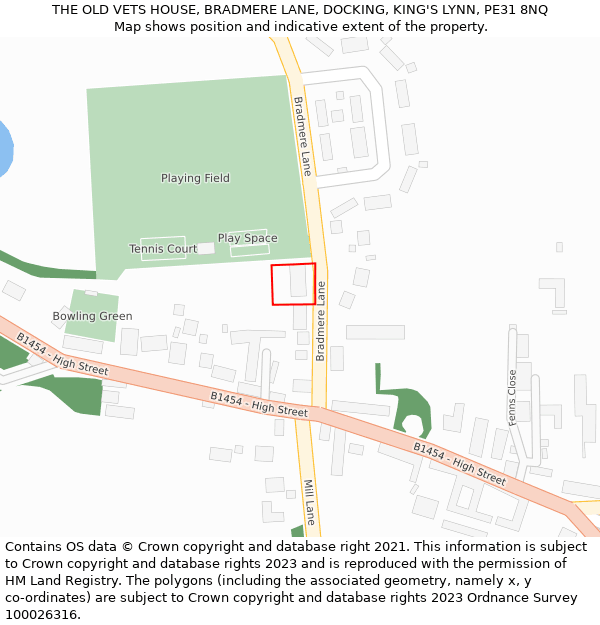 THE OLD VETS HOUSE, BRADMERE LANE, DOCKING, KING'S LYNN, PE31 8NQ: Location map and indicative extent of plot