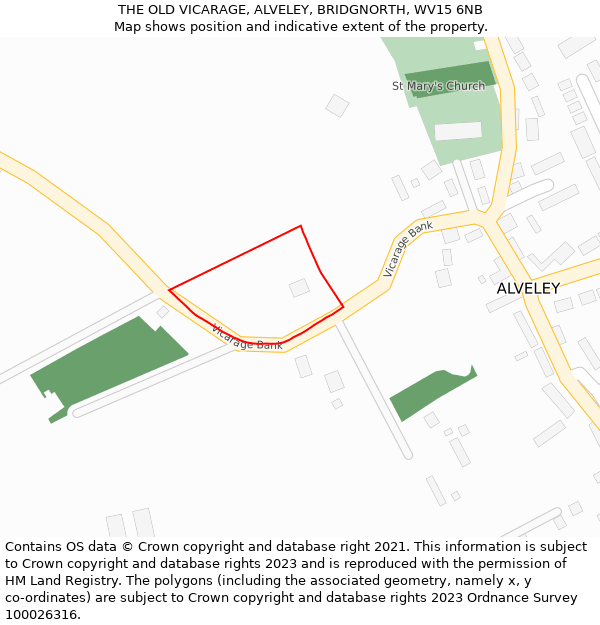 THE OLD VICARAGE, ALVELEY, BRIDGNORTH, WV15 6NB: Location map and indicative extent of plot