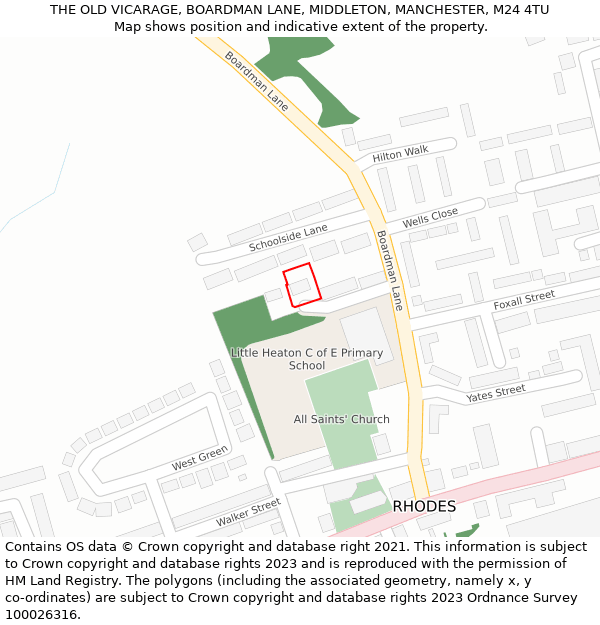 THE OLD VICARAGE, BOARDMAN LANE, MIDDLETON, MANCHESTER, M24 4TU: Location map and indicative extent of plot