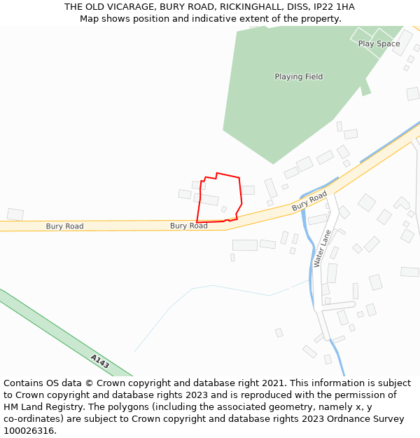 THE OLD VICARAGE, BURY ROAD, RICKINGHALL, DISS, IP22 1HA: Location map and indicative extent of plot