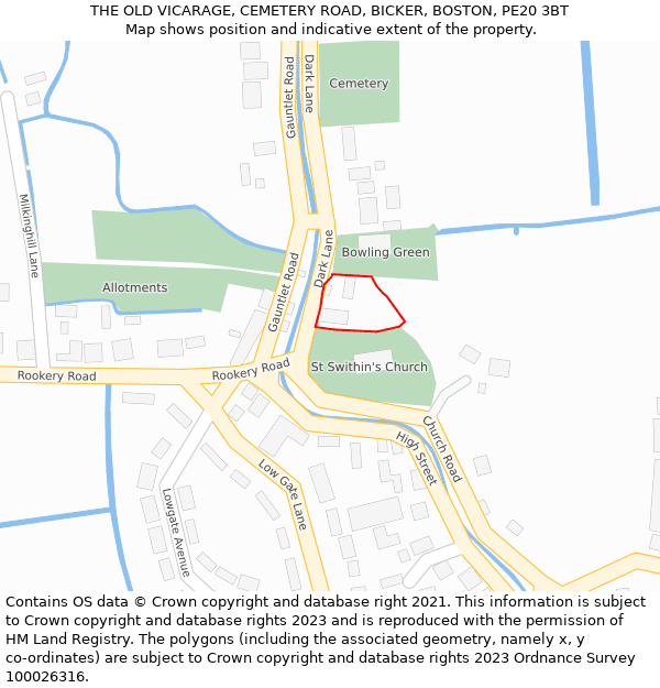 THE OLD VICARAGE, CEMETERY ROAD, BICKER, BOSTON, PE20 3BT: Location map and indicative extent of plot