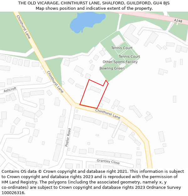 THE OLD VICARAGE, CHINTHURST LANE, SHALFORD, GUILDFORD, GU4 8JS: Location map and indicative extent of plot