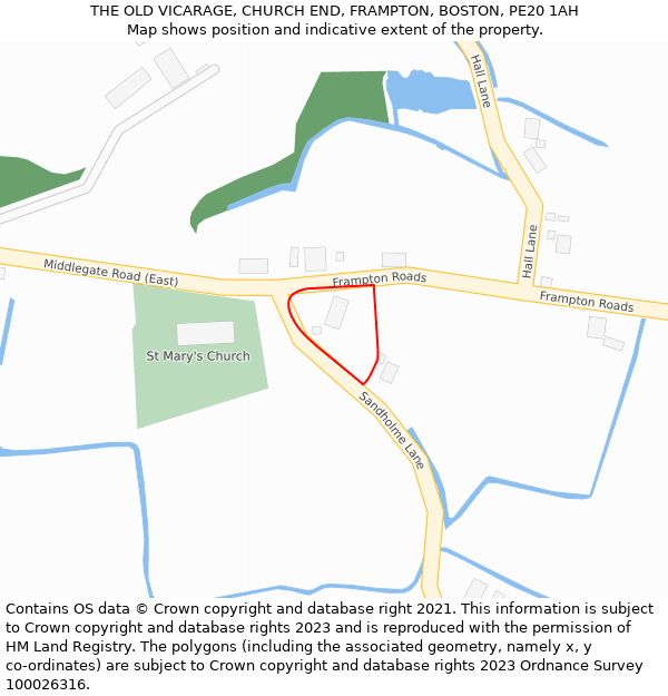 THE OLD VICARAGE, CHURCH END, FRAMPTON, BOSTON, PE20 1AH: Location map and indicative extent of plot