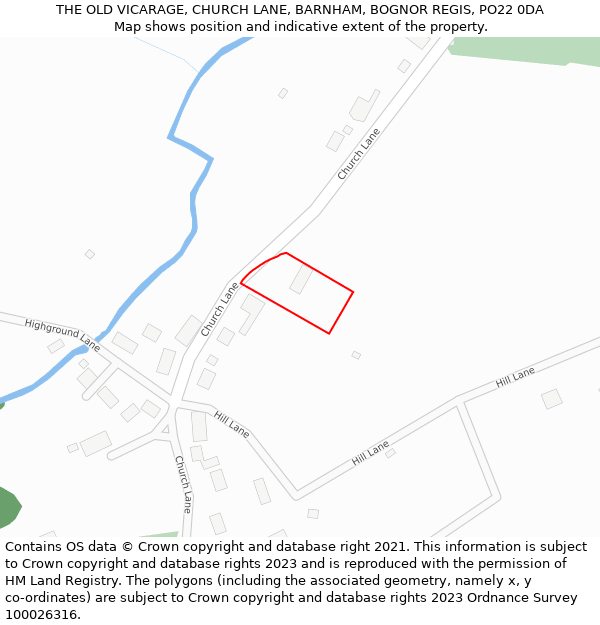 THE OLD VICARAGE, CHURCH LANE, BARNHAM, BOGNOR REGIS, PO22 0DA: Location map and indicative extent of plot