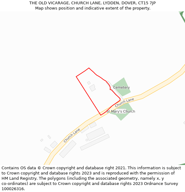 THE OLD VICARAGE, CHURCH LANE, LYDDEN, DOVER, CT15 7JP: Location map and indicative extent of plot