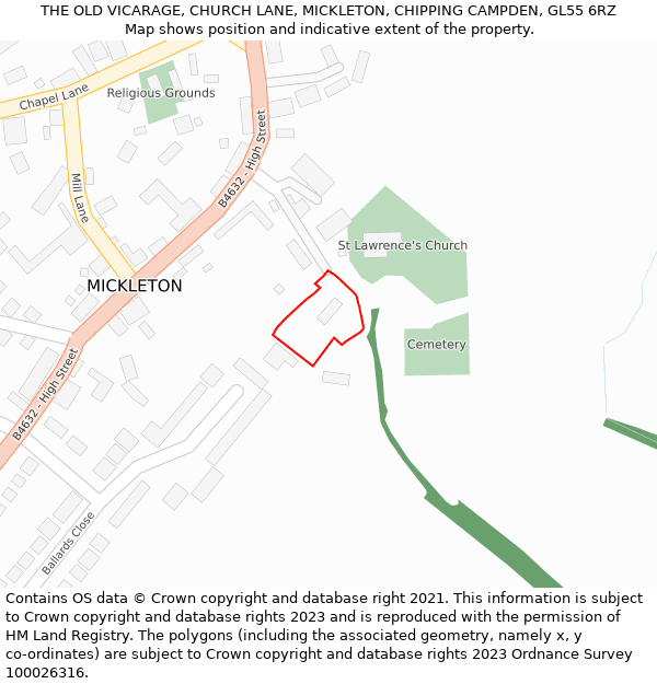 THE OLD VICARAGE, CHURCH LANE, MICKLETON, CHIPPING CAMPDEN, GL55 6RZ: Location map and indicative extent of plot