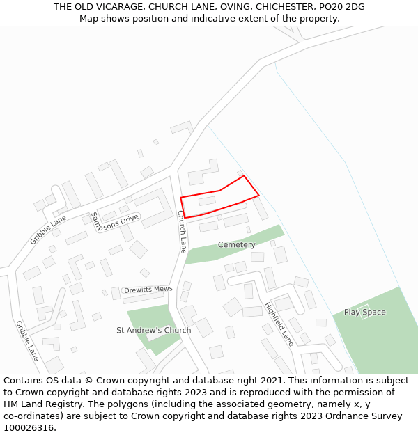 THE OLD VICARAGE, CHURCH LANE, OVING, CHICHESTER, PO20 2DG: Location map and indicative extent of plot