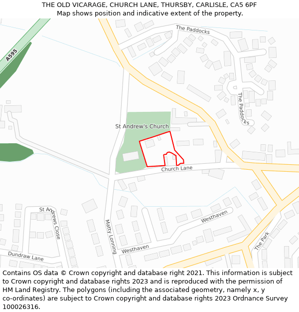 THE OLD VICARAGE, CHURCH LANE, THURSBY, CARLISLE, CA5 6PF: Location map and indicative extent of plot