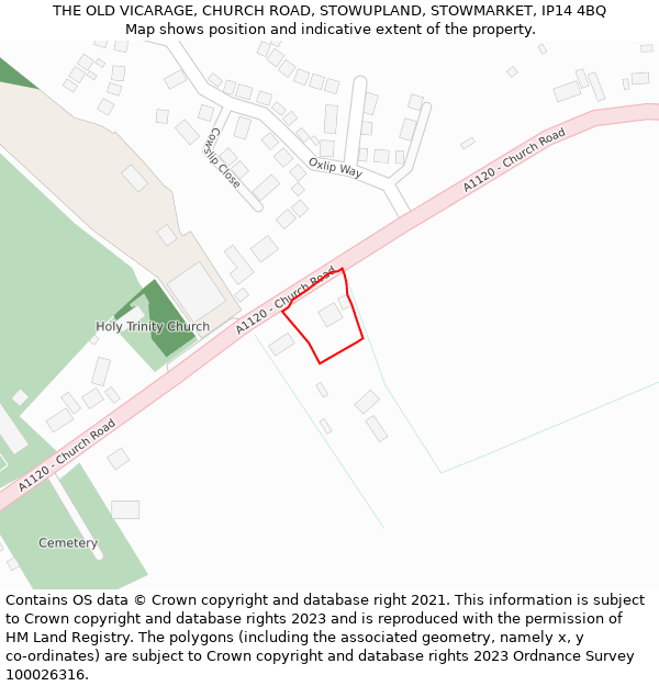 THE OLD VICARAGE, CHURCH ROAD, STOWUPLAND, STOWMARKET, IP14 4BQ: Location map and indicative extent of plot