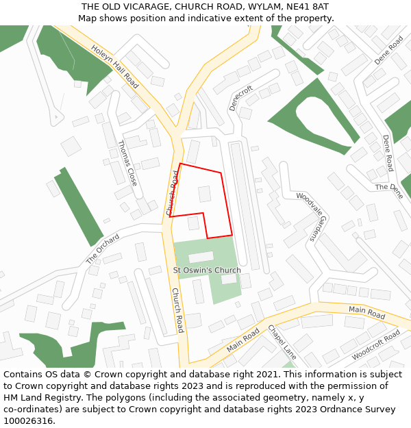 THE OLD VICARAGE, CHURCH ROAD, WYLAM, NE41 8AT: Location map and indicative extent of plot