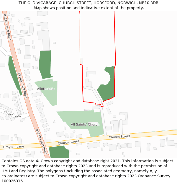 THE OLD VICARAGE, CHURCH STREET, HORSFORD, NORWICH, NR10 3DB: Location map and indicative extent of plot