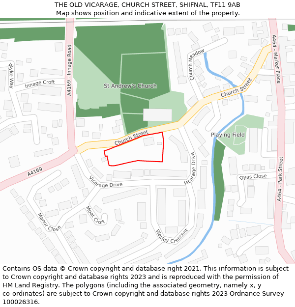 THE OLD VICARAGE, CHURCH STREET, SHIFNAL, TF11 9AB: Location map and indicative extent of plot