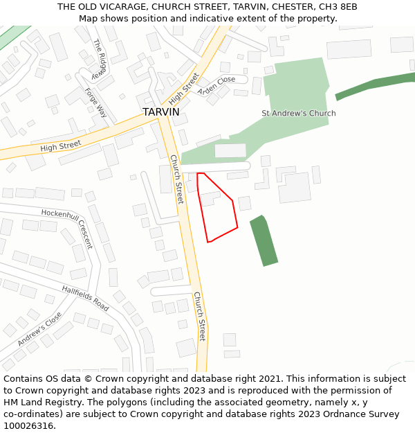 THE OLD VICARAGE, CHURCH STREET, TARVIN, CHESTER, CH3 8EB: Location map and indicative extent of plot