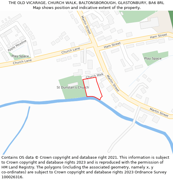 THE OLD VICARAGE, CHURCH WALK, BALTONSBOROUGH, GLASTONBURY, BA6 8RL: Location map and indicative extent of plot