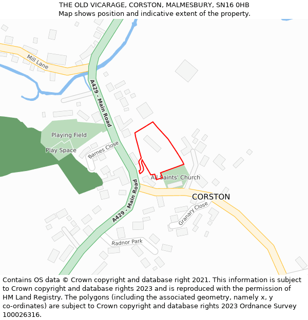 THE OLD VICARAGE, CORSTON, MALMESBURY, SN16 0HB: Location map and indicative extent of plot