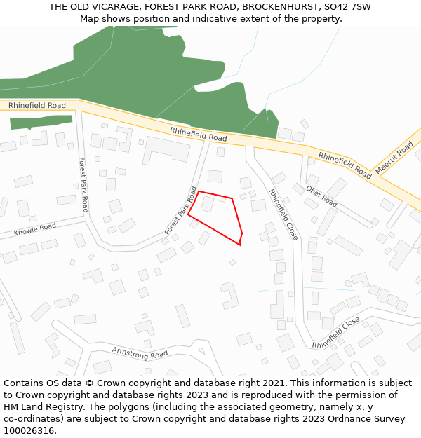 THE OLD VICARAGE, FOREST PARK ROAD, BROCKENHURST, SO42 7SW: Location map and indicative extent of plot