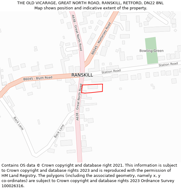 THE OLD VICARAGE, GREAT NORTH ROAD, RANSKILL, RETFORD, DN22 8NL: Location map and indicative extent of plot