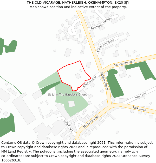 THE OLD VICARAGE, HATHERLEIGH, OKEHAMPTON, EX20 3JY: Location map and indicative extent of plot