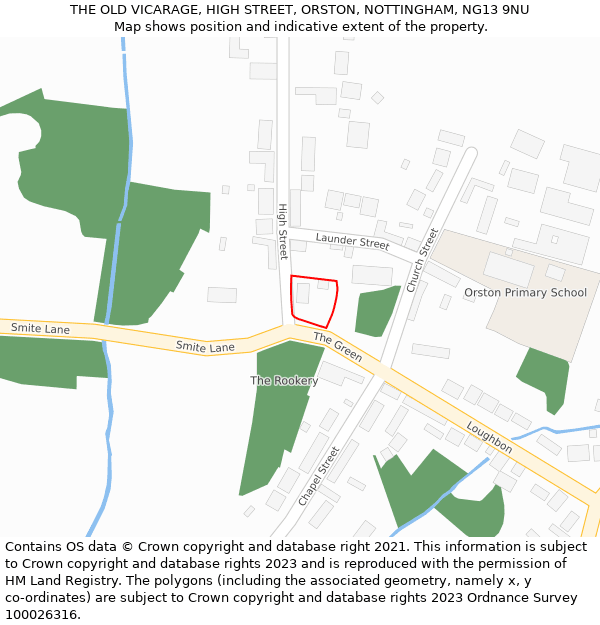 THE OLD VICARAGE, HIGH STREET, ORSTON, NOTTINGHAM, NG13 9NU: Location map and indicative extent of plot