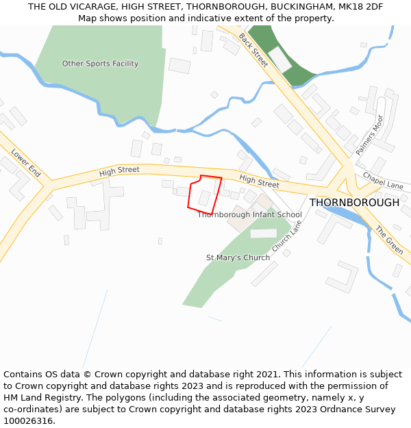THE OLD VICARAGE, HIGH STREET, THORNBOROUGH, BUCKINGHAM, MK18 2DF: Location map and indicative extent of plot