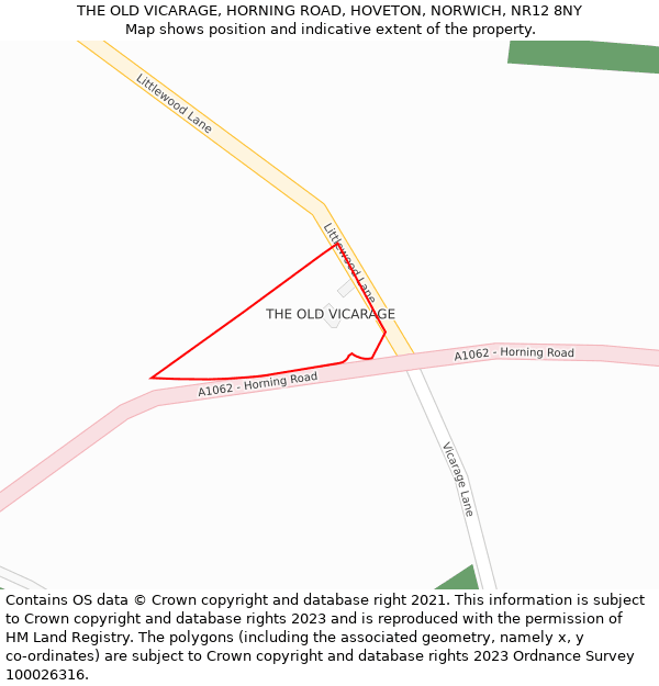 THE OLD VICARAGE, HORNING ROAD, HOVETON, NORWICH, NR12 8NY: Location map and indicative extent of plot