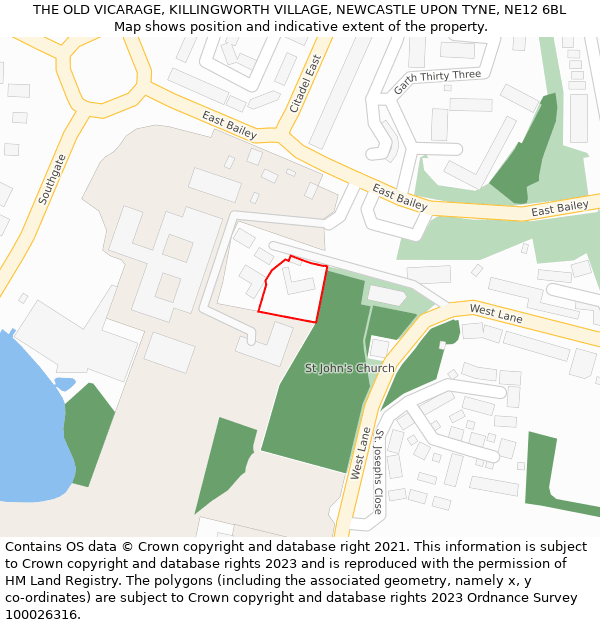 THE OLD VICARAGE, KILLINGWORTH VILLAGE, NEWCASTLE UPON TYNE, NE12 6BL: Location map and indicative extent of plot