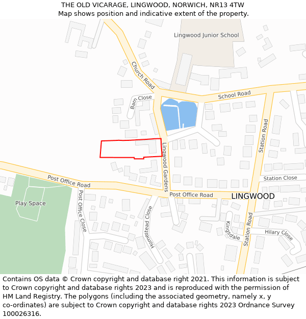THE OLD VICARAGE, LINGWOOD, NORWICH, NR13 4TW: Location map and indicative extent of plot