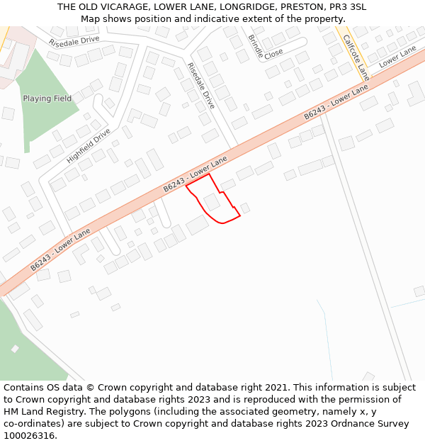 THE OLD VICARAGE, LOWER LANE, LONGRIDGE, PRESTON, PR3 3SL: Location map and indicative extent of plot