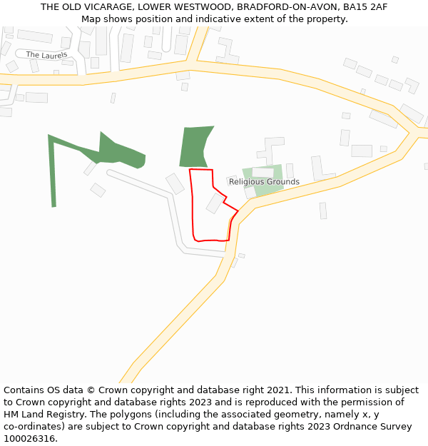 THE OLD VICARAGE, LOWER WESTWOOD, BRADFORD-ON-AVON, BA15 2AF: Location map and indicative extent of plot