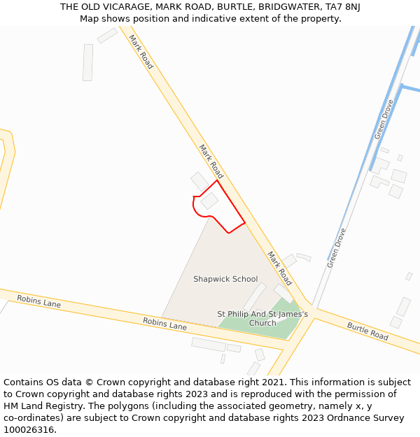 THE OLD VICARAGE, MARK ROAD, BURTLE, BRIDGWATER, TA7 8NJ: Location map and indicative extent of plot