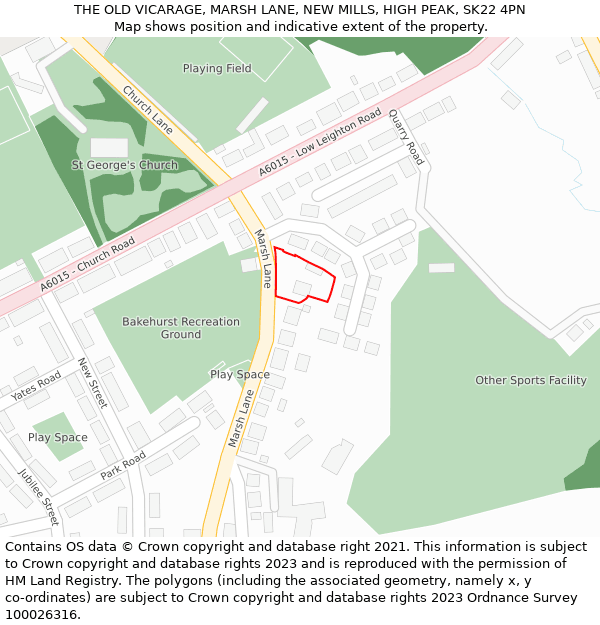 THE OLD VICARAGE, MARSH LANE, NEW MILLS, HIGH PEAK, SK22 4PN: Location map and indicative extent of plot
