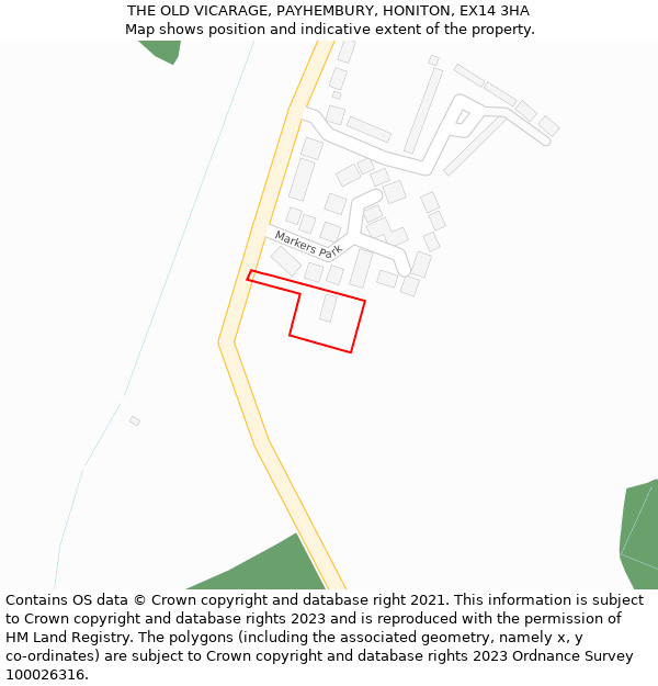 THE OLD VICARAGE, PAYHEMBURY, HONITON, EX14 3HA: Location map and indicative extent of plot