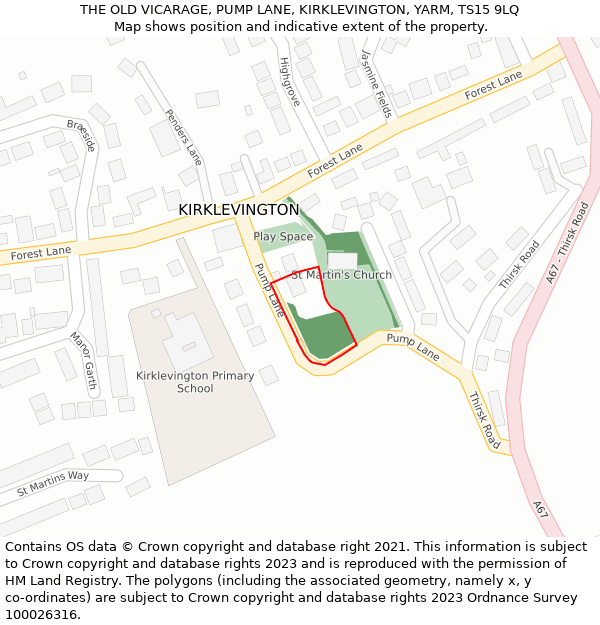 THE OLD VICARAGE, PUMP LANE, KIRKLEVINGTON, YARM, TS15 9LQ: Location map and indicative extent of plot