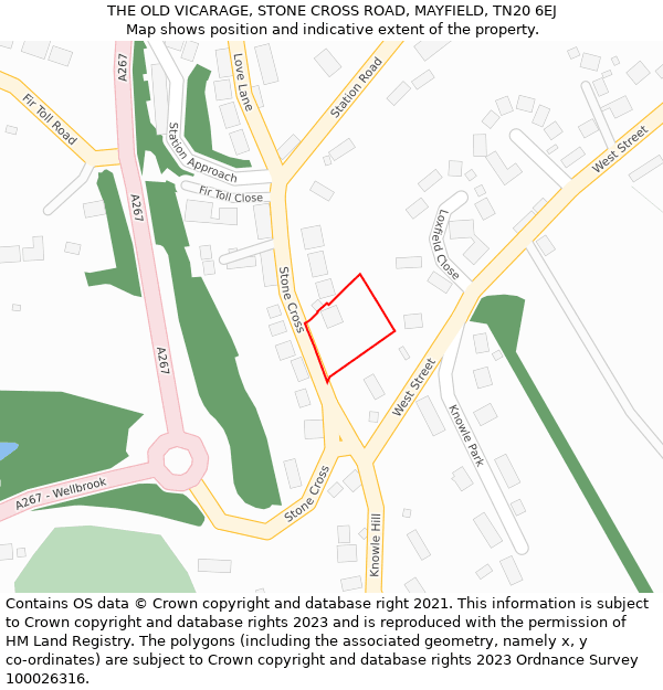 THE OLD VICARAGE, STONE CROSS ROAD, MAYFIELD, TN20 6EJ: Location map and indicative extent of plot