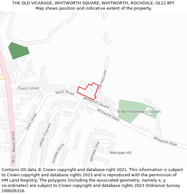THE OLD VICARAGE, WHITWORTH SQUARE, WHITWORTH, ROCHDALE, OL12 8PY: Location map and indicative extent of plot