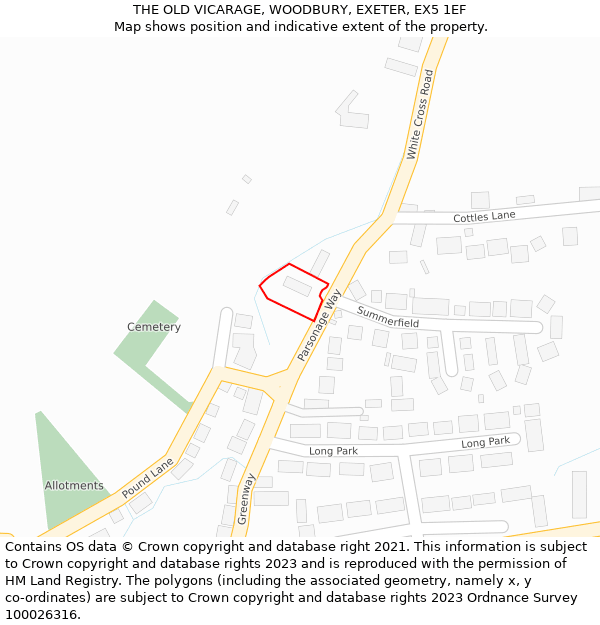 THE OLD VICARAGE, WOODBURY, EXETER, EX5 1EF: Location map and indicative extent of plot