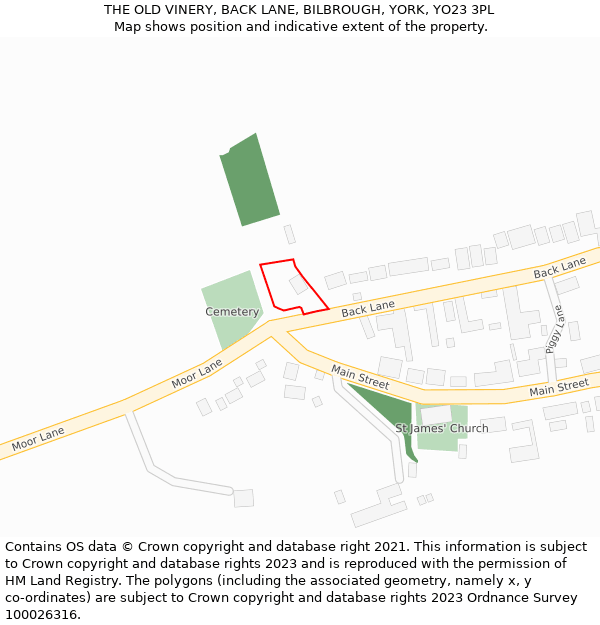 THE OLD VINERY, BACK LANE, BILBROUGH, YORK, YO23 3PL: Location map and indicative extent of plot