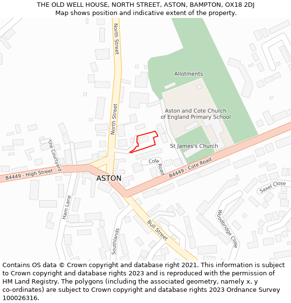 THE OLD WELL HOUSE, NORTH STREET, ASTON, BAMPTON, OX18 2DJ: Location map and indicative extent of plot