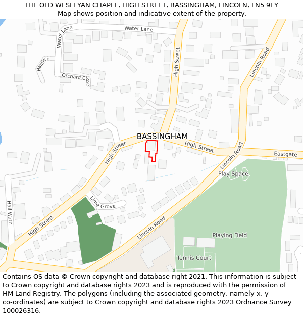 THE OLD WESLEYAN CHAPEL, HIGH STREET, BASSINGHAM, LINCOLN, LN5 9EY: Location map and indicative extent of plot