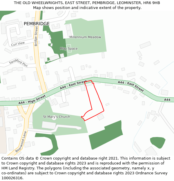 THE OLD WHEELWRIGHTS, EAST STREET, PEMBRIDGE, LEOMINSTER, HR6 9HB: Location map and indicative extent of plot