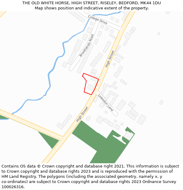 THE OLD WHITE HORSE, HIGH STREET, RISELEY, BEDFORD, MK44 1DU: Location map and indicative extent of plot