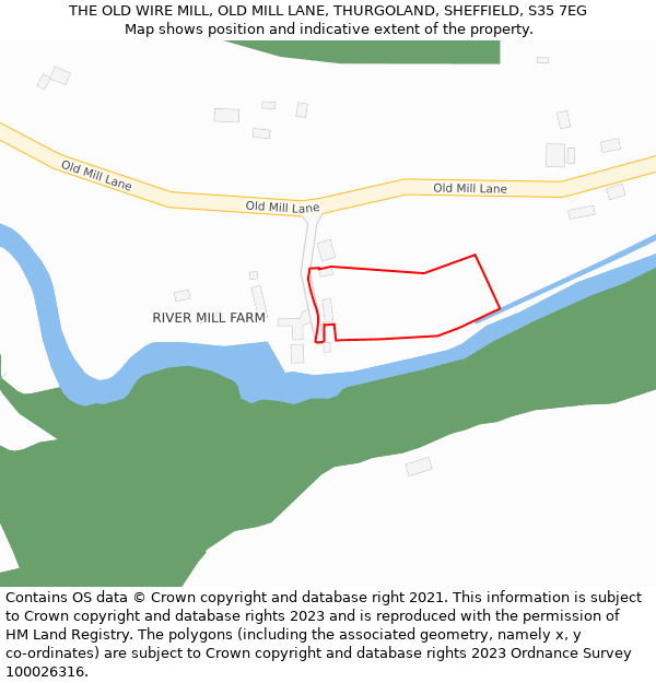 THE OLD WIRE MILL, OLD MILL LANE, THURGOLAND, SHEFFIELD, S35 7EG: Location map and indicative extent of plot