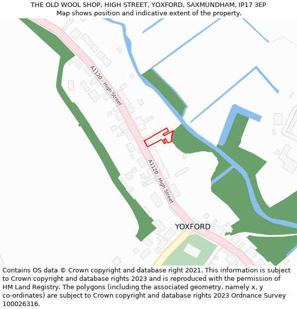 THE OLD WOOL SHOP, HIGH STREET, YOXFORD, SAXMUNDHAM, IP17 3EP: Location map and indicative extent of plot