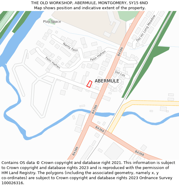 THE OLD WORKSHOP, ABERMULE, MONTGOMERY, SY15 6ND: Location map and indicative extent of plot