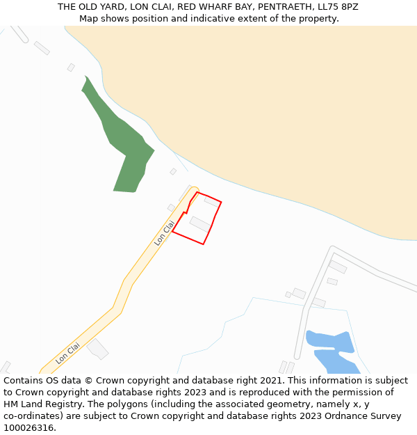 THE OLD YARD, LON CLAI, RED WHARF BAY, PENTRAETH, LL75 8PZ: Location map and indicative extent of plot