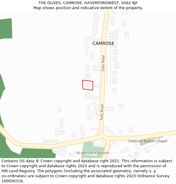 THE OLIVES, CAMROSE, HAVERFORDWEST, SA62 6JF: Location map and indicative extent of plot